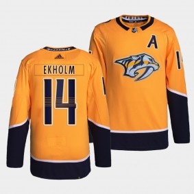 Mattias Ekholm #14 Predators Home Gold Jersey 2021-22 Primegreen Authentic