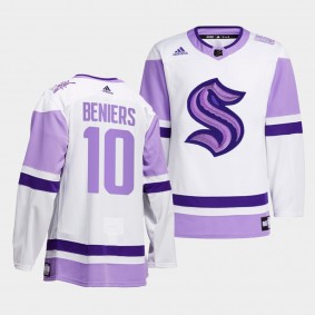 Seattle Kraken Matty Beniers 2021 HockeyFightsCancer Jersey #10 White Special