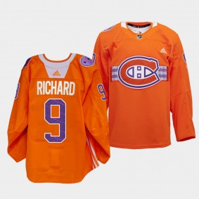 Maurice Richard #9 Les Canadiens 2022 Indigenous Celebration Night Warmup Orange Jersey