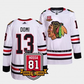 Max Domi Chicago Blackhawks Retirement 81Hossa Patch White #13 Authentic Jersey Men's