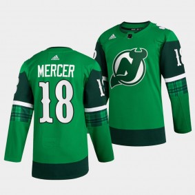 St Patricks Day Dawson Mercer New Jersey Devils 18 Green Warm-Up Jersey