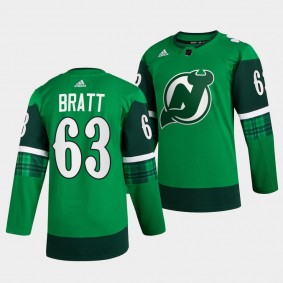 St Patricks Day Jesper Bratt New Jersey Devils 63 Green Warm-Up Jersey