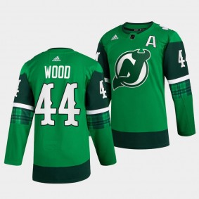 St Patricks Day Miles Wood New Jersey Devils 44 Green Warm-Up Jersey