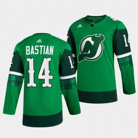 St Patricks Day Nathan Bastian New Jersey Devils 14 Green Warm-Up Jersey