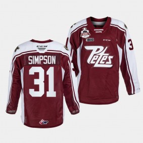 Peterborough Petes #31 Michael Simpson 2023 OHL Champions Maroon Memorial Cup Jersey