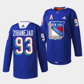 New York Rangers Mika Zibanejad Pride Night #93 Royal Jersey Warmup