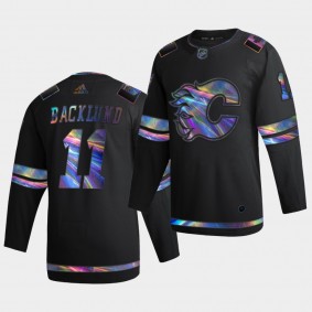 Calgary Flames Mikael Backlund 2020-21 Iridescent Holographic Collection Authentic Black Jersey