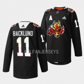 Indigenous Celebration Night Mikael Backlund Calgary Flames Black #11 Warmup Jersey 2023