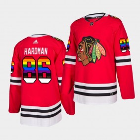 Mike Hardman #86 Blackhawks 2021 Pride Night LGBTQ Red Jersey