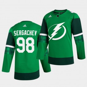 Mikhail Sergachev Lightning 2020 St. Patrick's Day Green Authentic Player Jersey