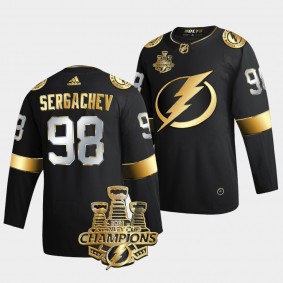 3x Stanley Cup Champions Tampa Bay Lightning Mikhail Sergachev Black Golden Authentic 98 Jersey