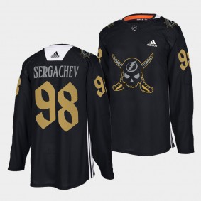 Mikhail Sergachev Lightning #98 Gasparilla inspired Jersey Black Pirate-themed Warmup