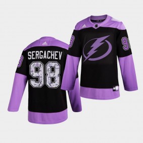 Tampa Bay Lightning Mikhail Sergachev HockeyFightsCancer Jersey Purple Authentic