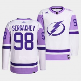 Tampa Bay Lightning Mikhail Sergachev 2021 HockeyFightsCancer Jersey #98 White Primegreen