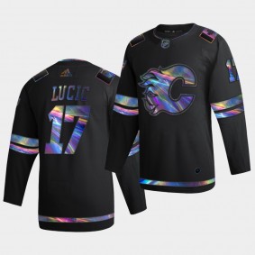 Calgary Flames Milan Lucic 2020-21 Iridescent Holographic Collection Authentic Black Jersey