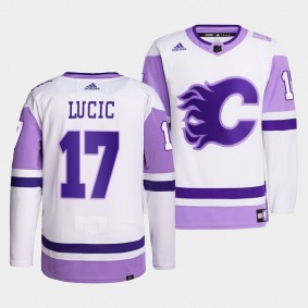 Calgary Flames Milan Lucic 2021 HockeyFightsCancer Jersey #17 White Primegreen