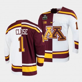 Justen Close Minnesota Golden Gophers 2022 Frozen Four White Maroon Split Edition Jersey 1