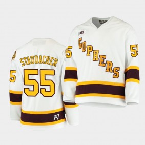 Matt Staudacher Minnesota Golden Gophers White 2021 B1G Tournament Championship Throwback Jersey