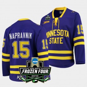 Julian Napravnik Minnesota State Mavericks 2022 Frozen Four Purple Hockey Jersey 15