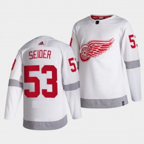 Moritz Seider #53 Red Wings 2021 Reverse Retro Special Edition White Jersey