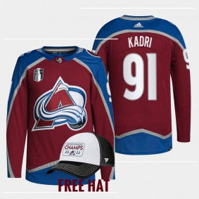 2022 Central Division Champions Nazem Kadri Colorado Avalanche Authentic #91 Burgundy Jersey