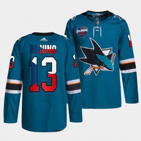 2022 NHL Global Series Nick Bonino San Jose Sharks Czech Republic Challenge #13 Teal Jersey