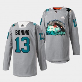 San Jose Sharks Nick Bonino Fan Appreciation #13 Gray Jersey Teal Togehter