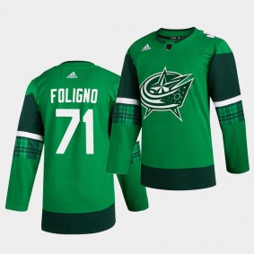 Nick Foligno #71 Blue Jackets 2020 St. Patrick's Day Authentic Player Green Jersey Men's