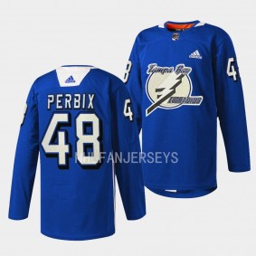 Nick Perbix Tampa Bay Lightning Primary Logo Blue #48 Jersey Practice