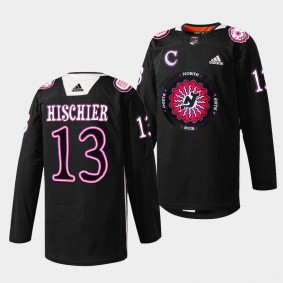 New Jersey Devils 2022 Hispanic Heritage Night Nico Hischier #13 Black Warmup Jersey Men's