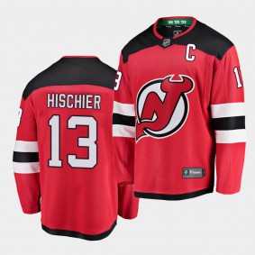 Nico Hischier Devils #13 Home 2021 Captain Jersey Red