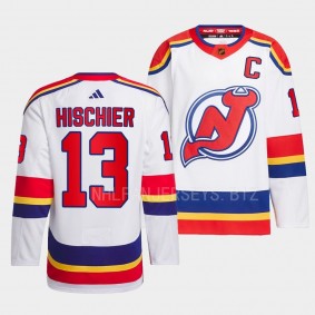 New Jersey Devils 2022 Reverse Retro 2.0 Nico Hischier #13 White Authentic Primegreen Jersey Men's