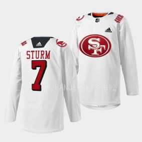 San Jose Sharks 2022 49er Mash-Up Nico Sturm #7 White Jersey Specialty Warm-Up