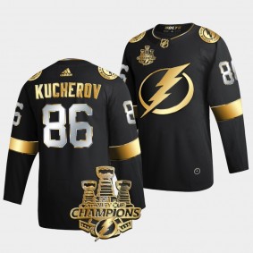 3x Stanley Cup Champions Tampa Bay Lightning Nikita Kucherov Black Golden Authentic 86 Jersey