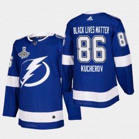 Tampa Bay Lightning Nikita Kucherov Black Lives Matter 2020 Stanley Cup Champions Blue Men Jersey