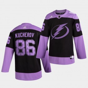 Tampa Bay Lightning Nikita Kucherov 2021 Hockey Fights Cancer Jersey Black Purple Ribbons