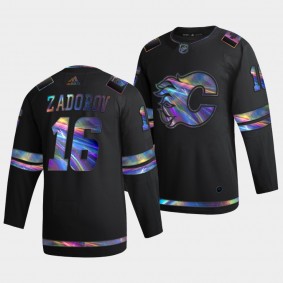 Calgary Flames Nikita Zadorov Iridescent Holographic #16 Black Jersey Authentic