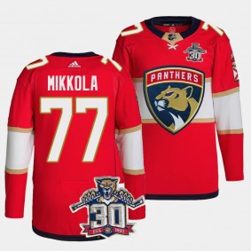 Florida Panthers 30th Anniversary Niko Mikkola #77 Red Authentic Home Jersey Men's