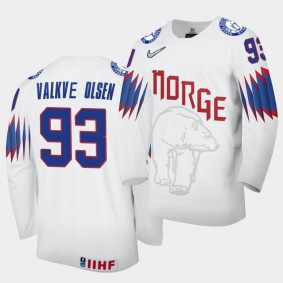 Norway Team Thomas Valkve Olsen 2021 IIHF World Championship #93 Home White Jersey