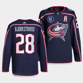 Oliver Bjorkstrand Blue Jackets Rick Nash 61 Patch Navy Jersey #28 Authentic Primegreen