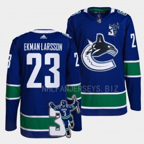 Vancouver Canucks Kevin Bieska patch Oliver Ekman-Larsson #23 Blue Home Jersey Men's