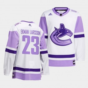 Vancouver Canucks Oliver Ekman-Larsson 2021 HockeyFightsCancer Jersey #23 White Special warm-up