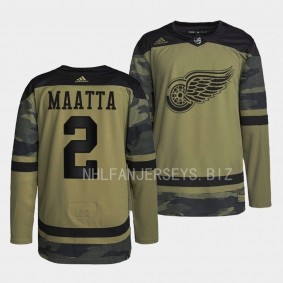 Detroit Red Wings 2022 Veterans Day Olli Maatta #2 Camo Warmup Jersey Men's