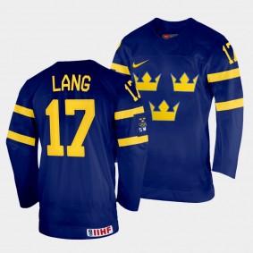 Sweden 2022 IIHF World Championship Oskar Lang #17 Navy Jersey Away