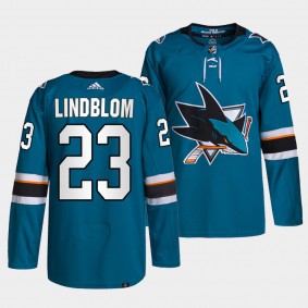 San Jose Sharks Primegreen Authentic Oskar Lindblom #23 Teal Jersey Home