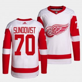 Oskar Sundqvist Red Wings Away White Jersey #70 Primegreen Authentic Pro