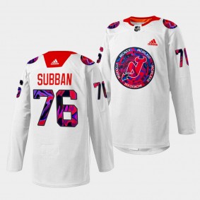 New Jersey Devils P.K. Subban Gender Equality Night #76 White Jersey Warm-up