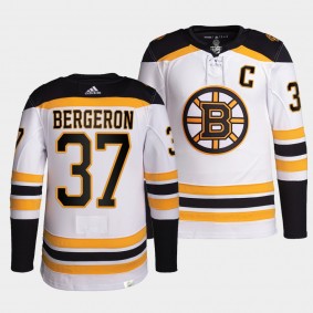 Patrice Bergeron #37 Bruins Away White Jersey 2021-22 Pro Authentic