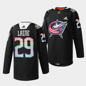 Columbus Blue Jackets Patrik Laine HockeyIsForEveryone #29 Black Jersey Warmup