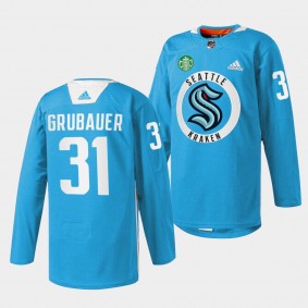 Philipp Grubauer #31 Seattle Kraken Practice Warmup Blue Jersey